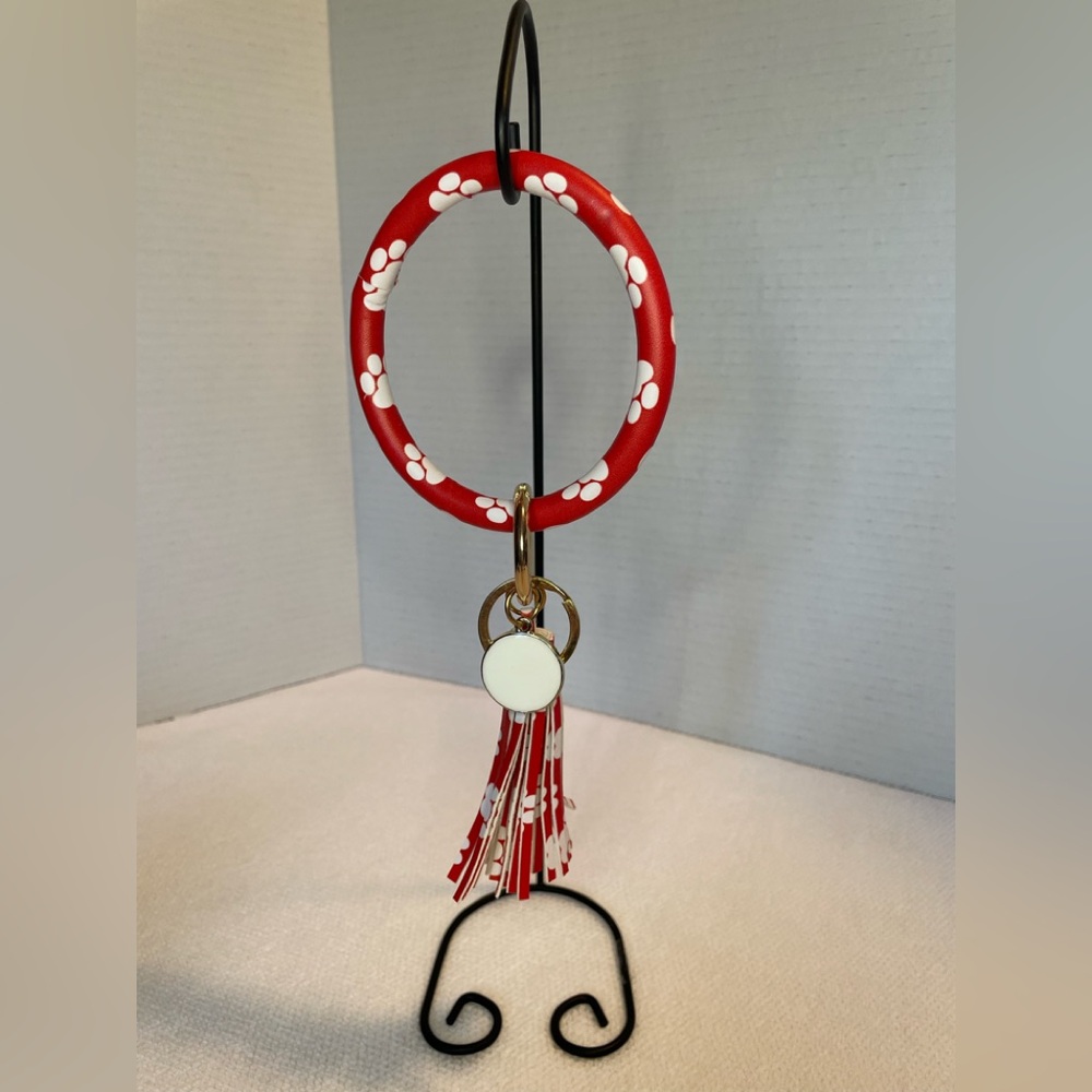 Wristlet Keychain. Paw Print Design. Red and White. NWOT